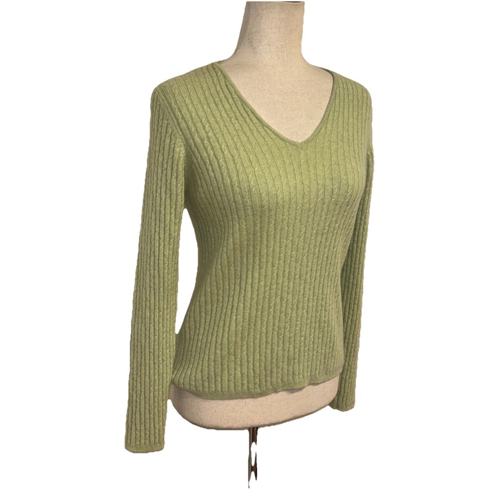 Folio 100% Cashmere Cable Ribbed V-neck Sweater Light Green Women's M Japan